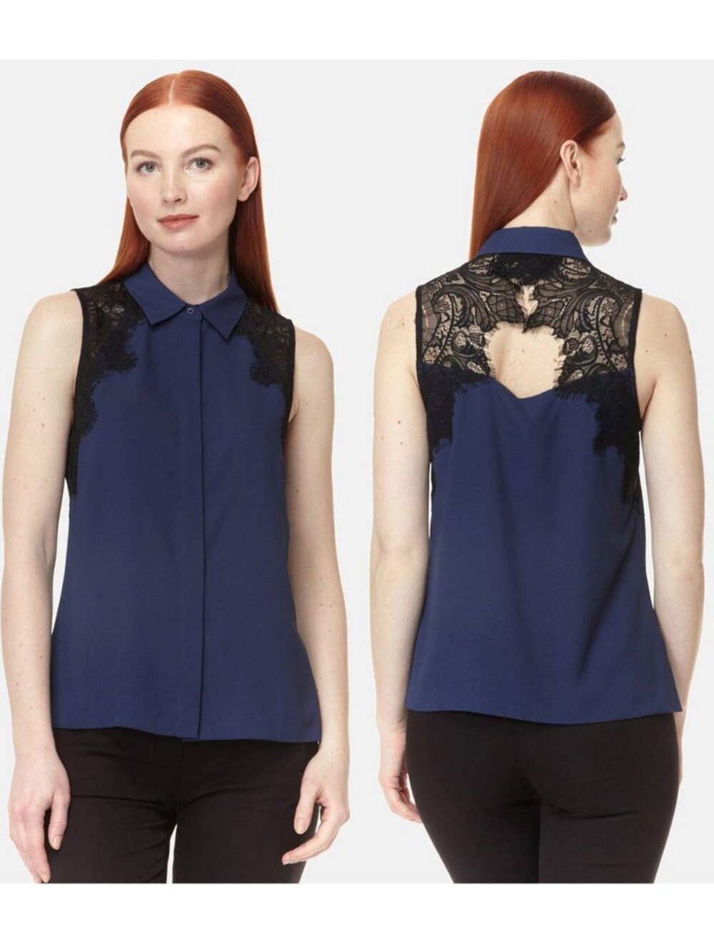 NWT Cooper & Ella Vera Navy Blue Sleeveless Lace Button Down Shirt